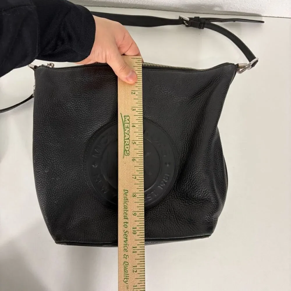 Michael Kors Black Pebbled Leather Fulton Sport Shoulder Purse‎ Big Logo